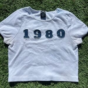 Pacsun denim letter crop tee